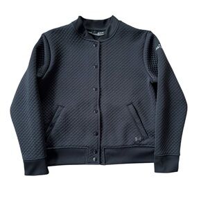 Under Armour ColdGear Bomber Jacket Womens M Black Quilted Snap Front Logo